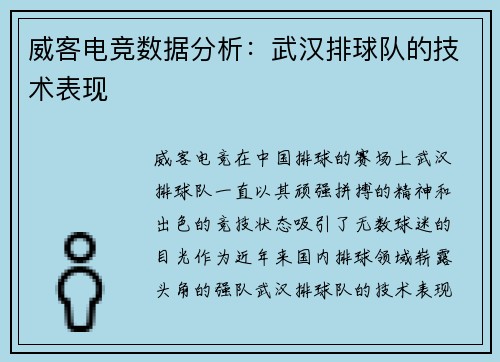 威客电竞数据分析：武汉排球队的技术表现